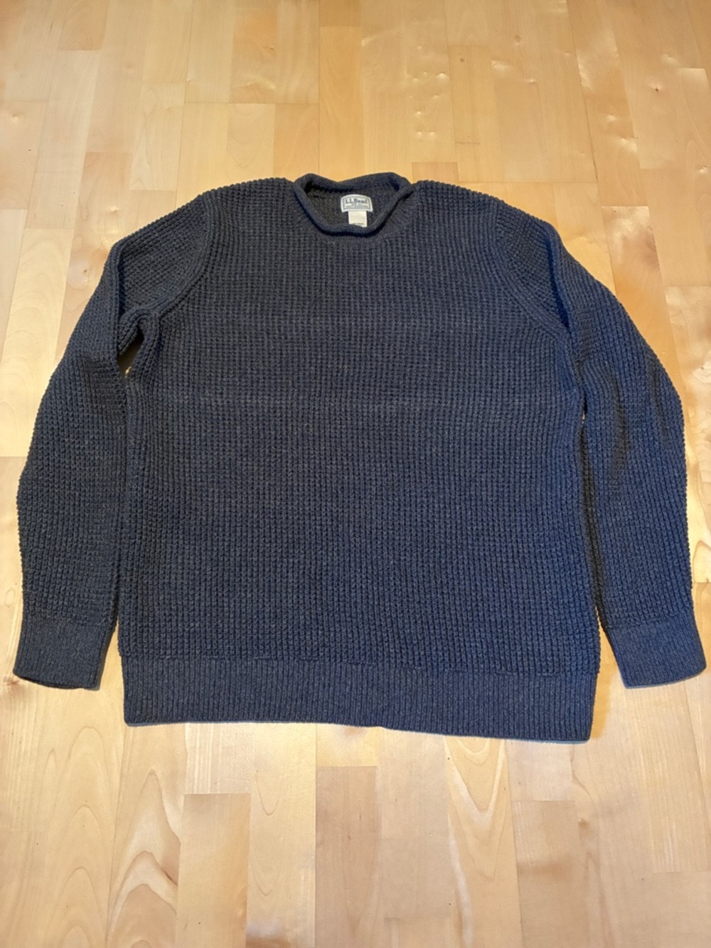 L.L. Bean Men's Navy Waffle Knit Crewneck Sweater Large Tall